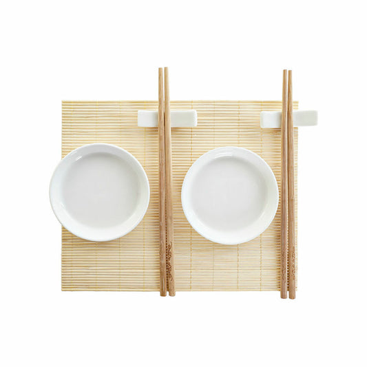 Sushisetti bambu & keramiikka 7 osaa, valkoinen ja luonnollinen itämainen tyyli