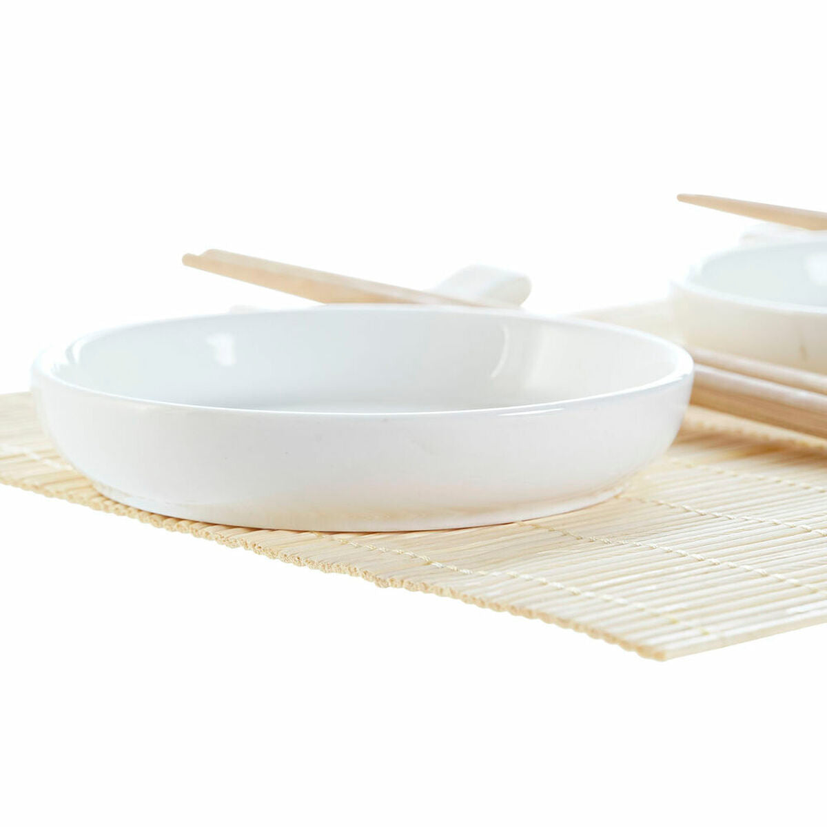 Sushisetti bambu & keramiikka 7 osaa, valkoinen ja luonnollinen itämainen tyyli