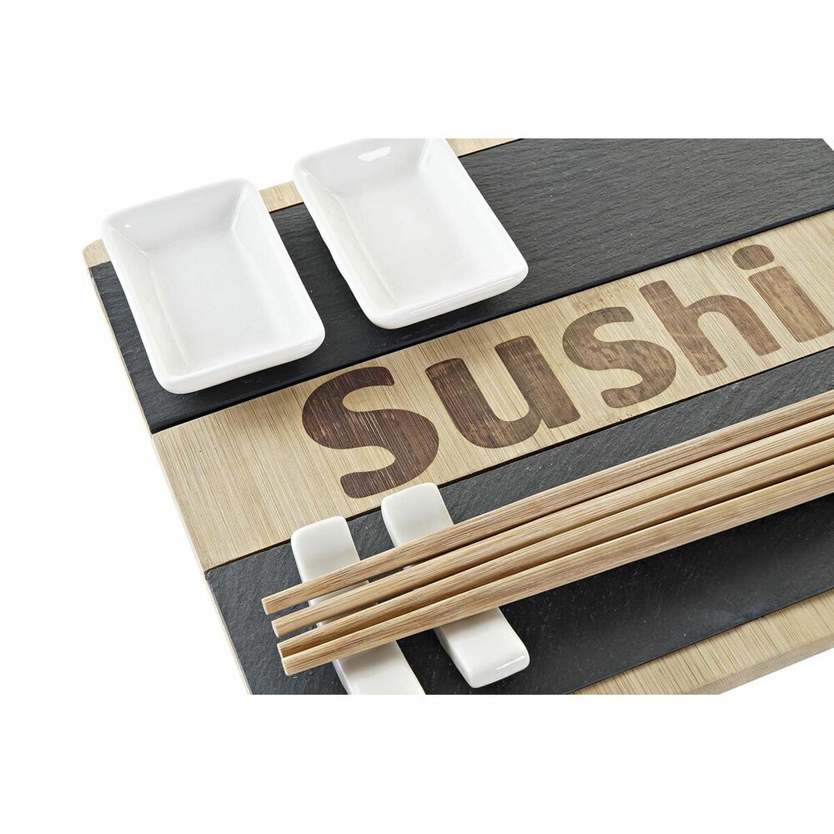 Sushisetti bambusta 8 osaa, tarjoilu- & leikkuulauta, musta ja luonnollinen