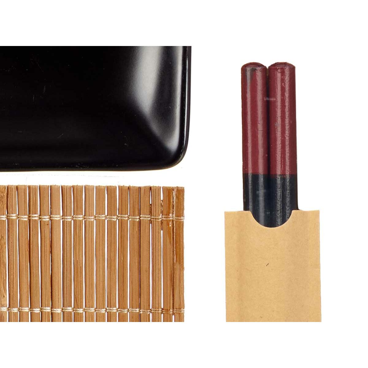 Sushisetti musta keramiikka & bambumatot, 6-osainen, 20,5×3×27 cm, kotikäyttöön