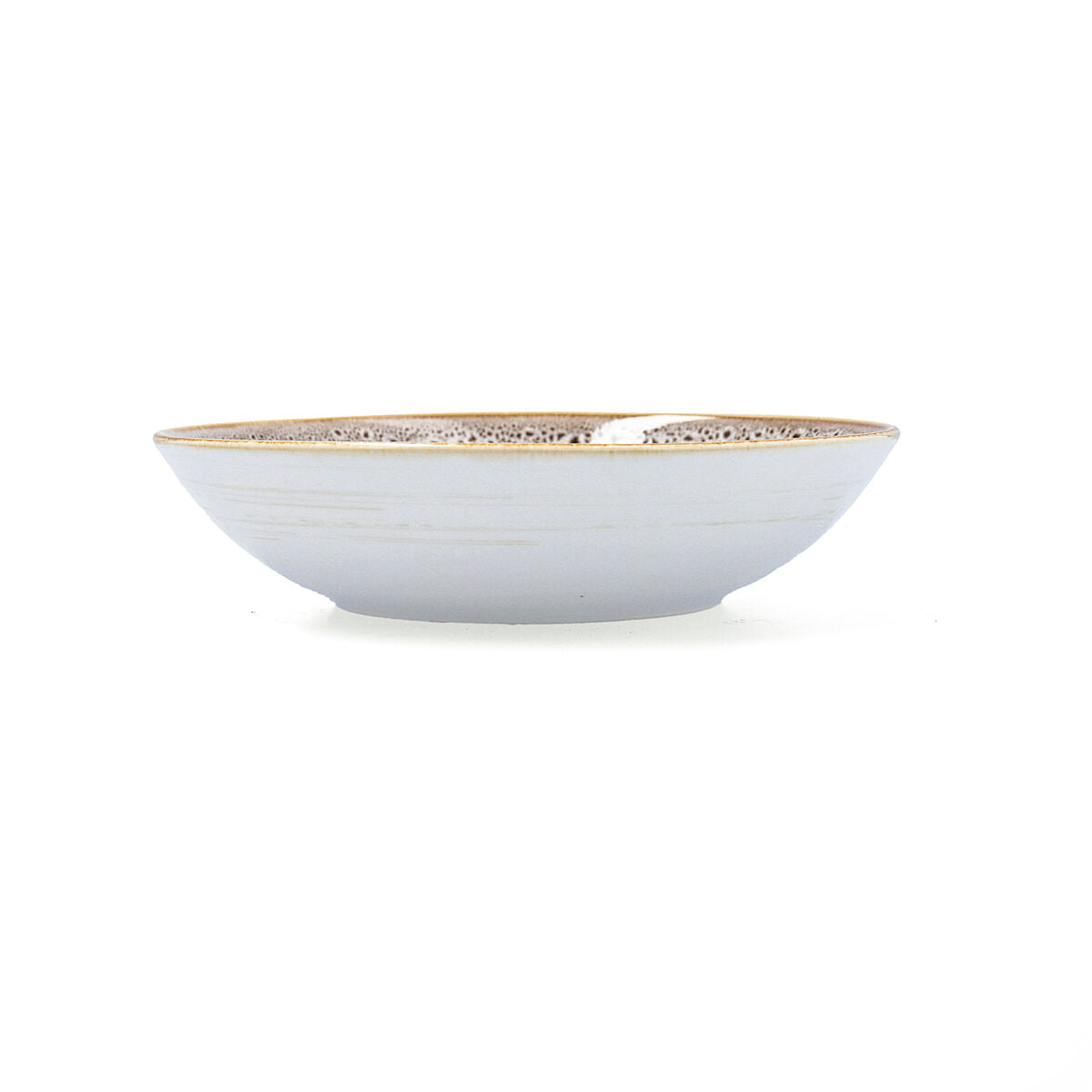 Syvä lautanen 21 cm, uuninkestävä keramiikka, beige pilkku-reunus, 6 kpl