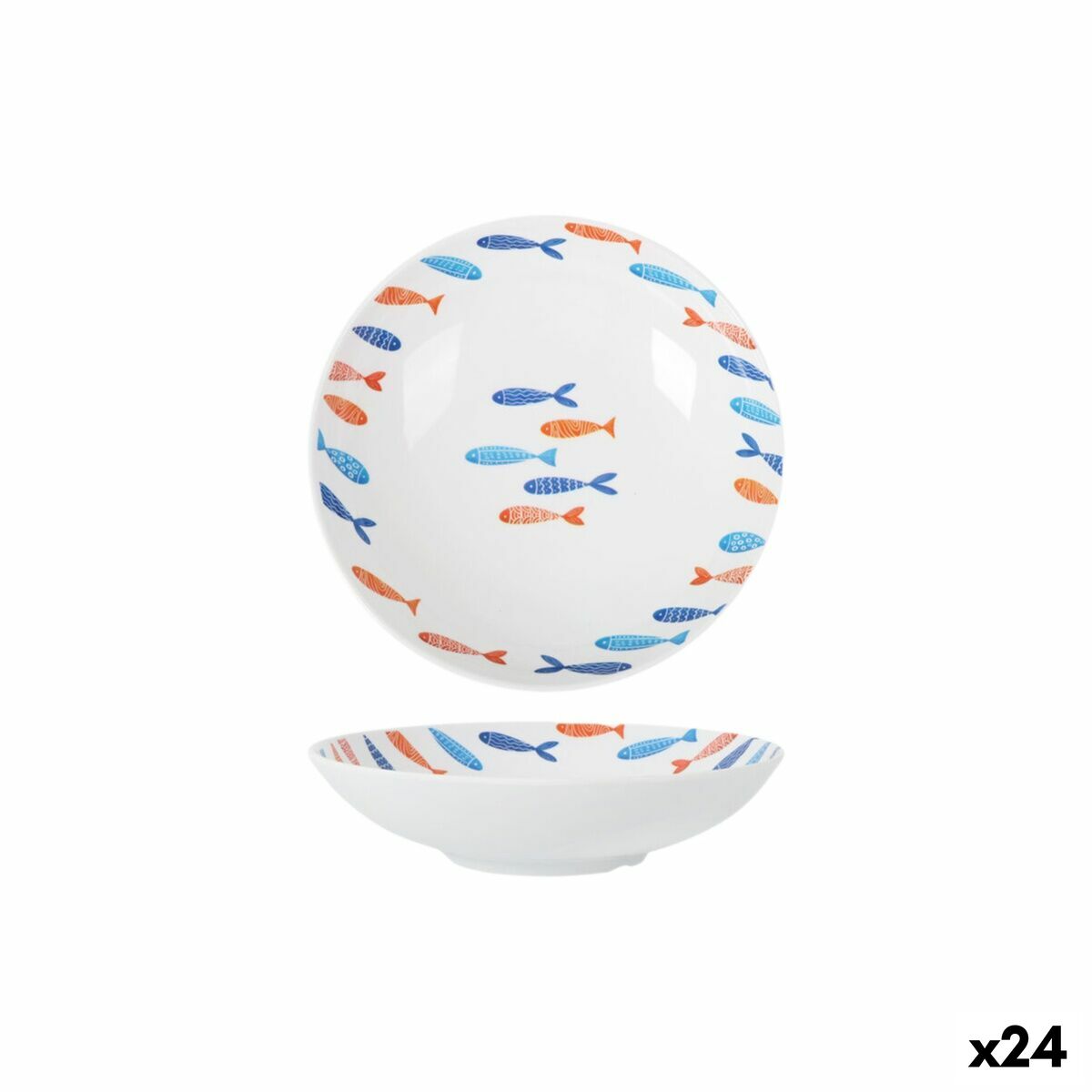 Syvä lautanen 21 x 5,3 cm melamiini, kalakuosi 24 kpl - valkoinen ulkokäyttöön