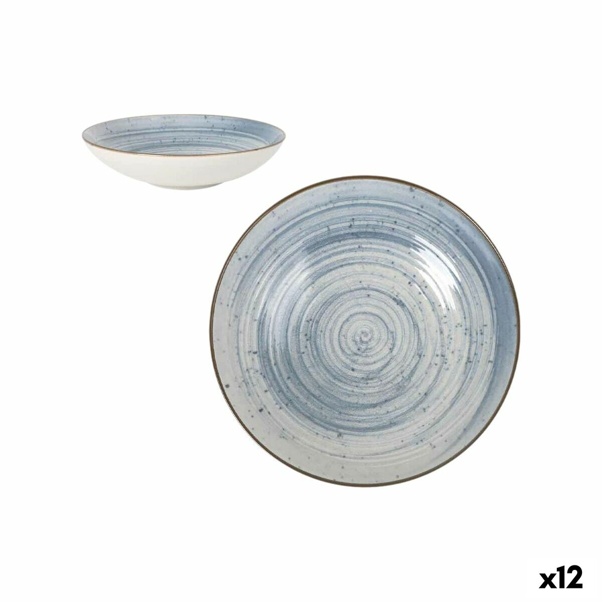 Syvä lautanen Ø 21 cm, sininen swirl-kuvio, 12 kpl - rustiikkinen kattaus