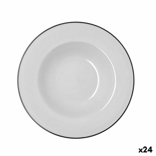 Syvä lautanen Ø 23,5 cm valkoinen keramiikka, pinottava & mikroaaltouuni, 24 kpl