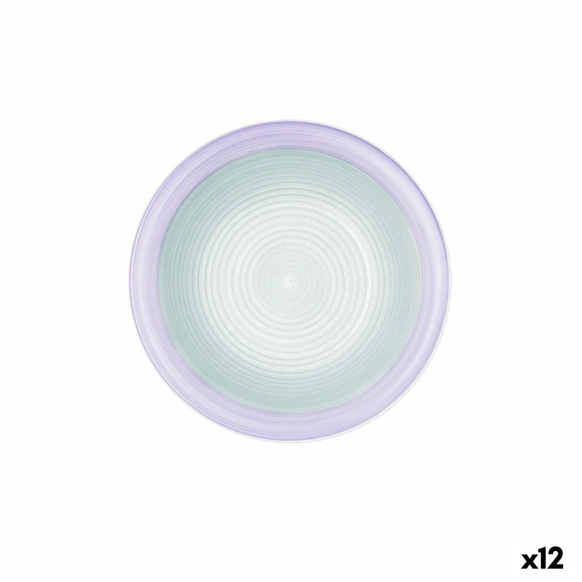 Syvät lautaset 21,5 cm keraaminen, vihreä & purppura, käsinmaalattu, 12 kpl