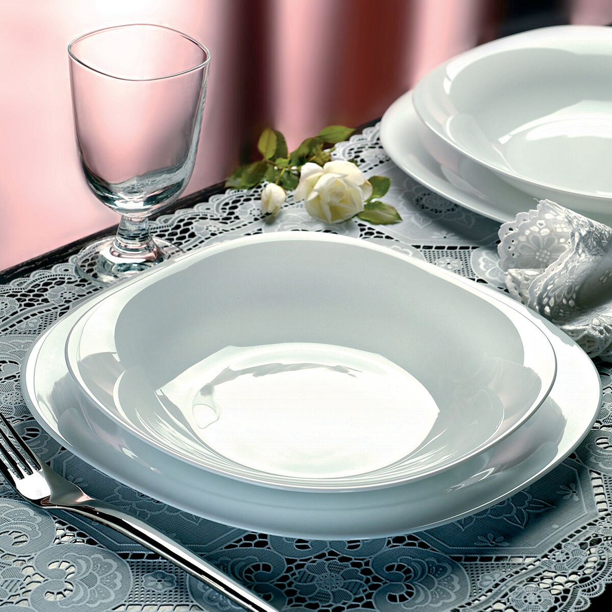 Syvät lautaset 23 cm, 24 kpl setti, kirkas lasi Parma-malli Bormioli Rocco