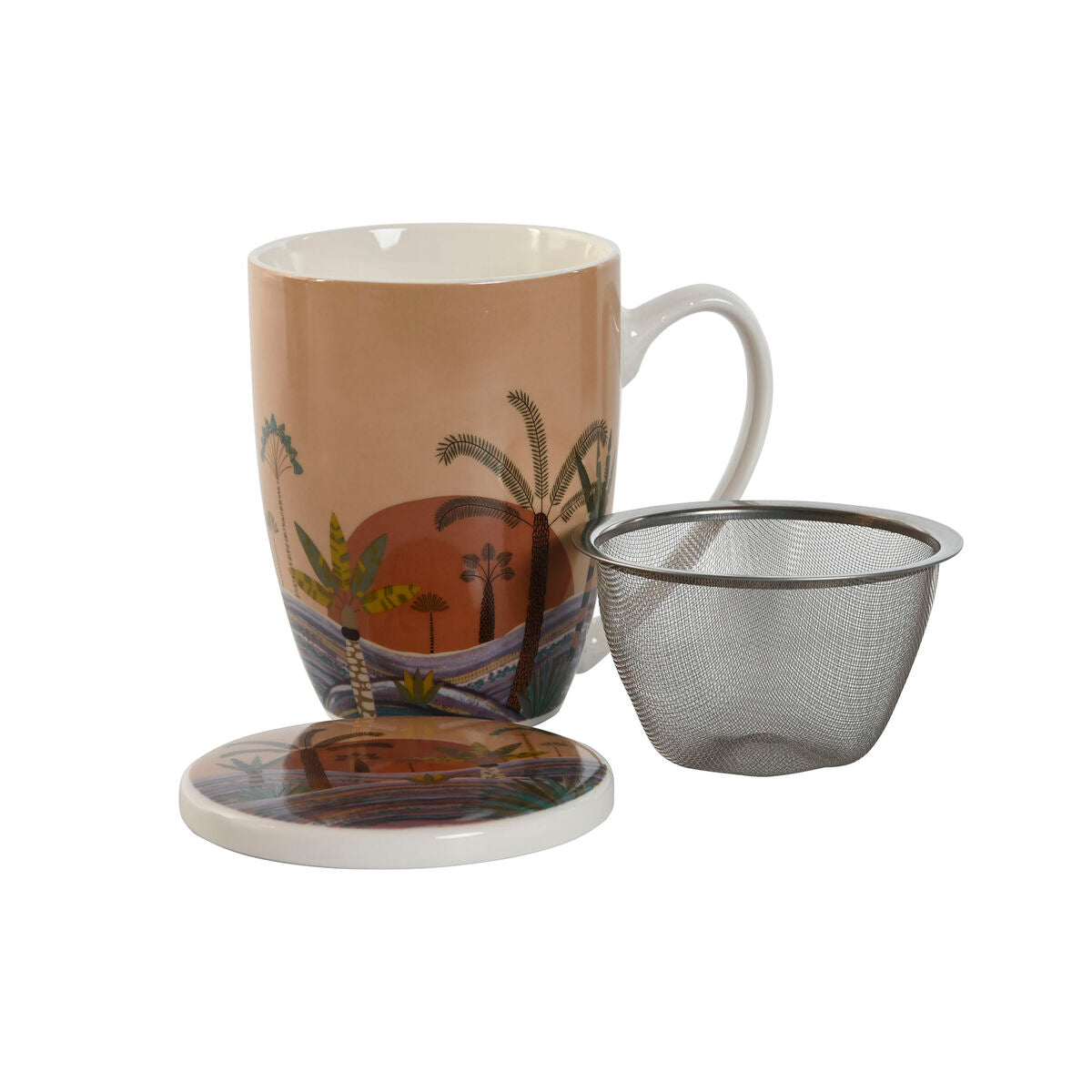Muki teesiivilällä, posliini & teräs 380 ml, 2 kpl – sininen beige terrakotta