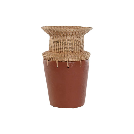 Terrakottamaljakko 22 x 22 x 35 cm, rattan-reunus, luonnonväri, sisustukseen