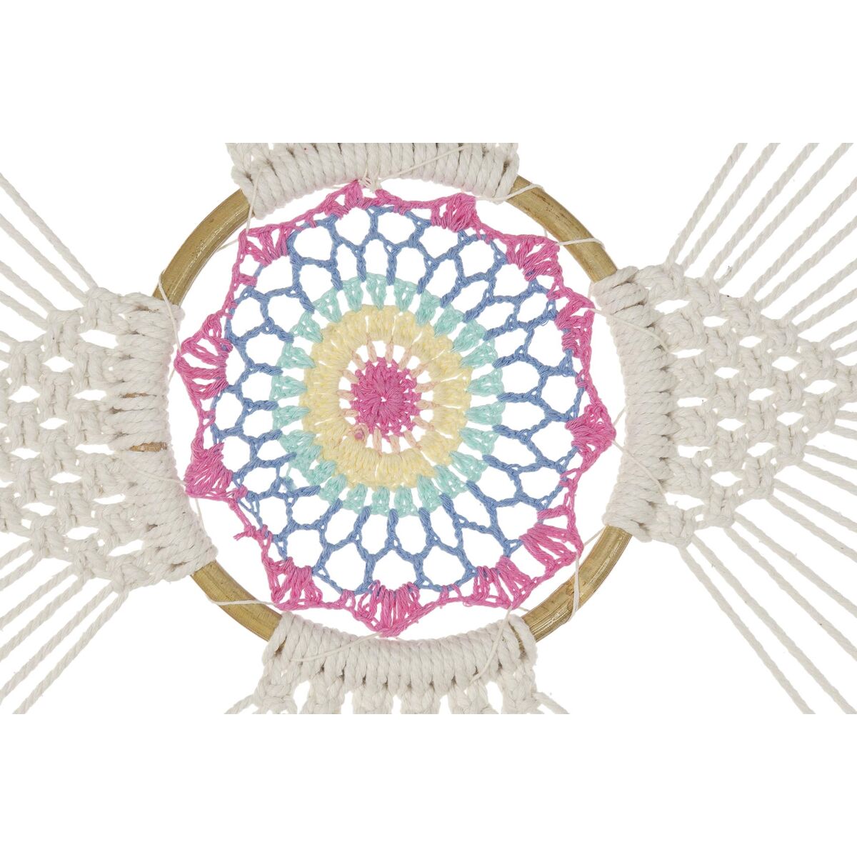 Unisieppari valkoinen luonnonhöyhenillä boho 52 x 145 cm, rattan & puuvilla