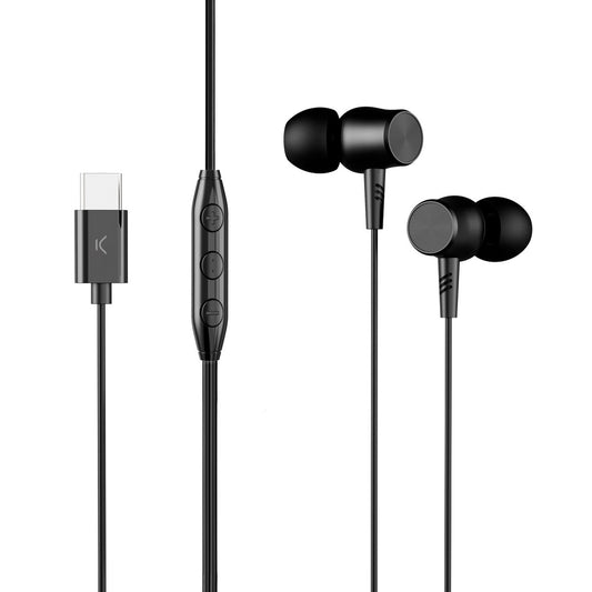 USB-C-kuulokkeet in-ear, mikrofoni & kaukosäädin, 120 cm, musta, Android & iPhone