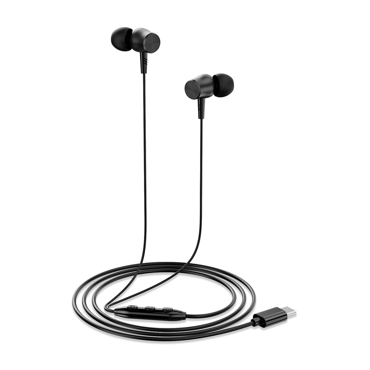 USB-C-kuulokkeet in-ear, mikrofoni & kaukosäädin, 120 cm, musta, Android & iPhone