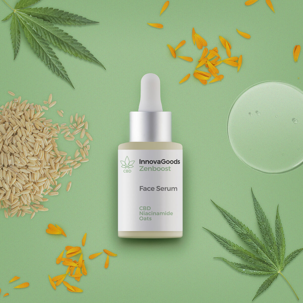 CBD kasvoseerumi, herkälle iholle 30 ml - niasiinihappo & hyaluronihappo, kaura – niasiinihappo hyaluronihappo – kuva 1