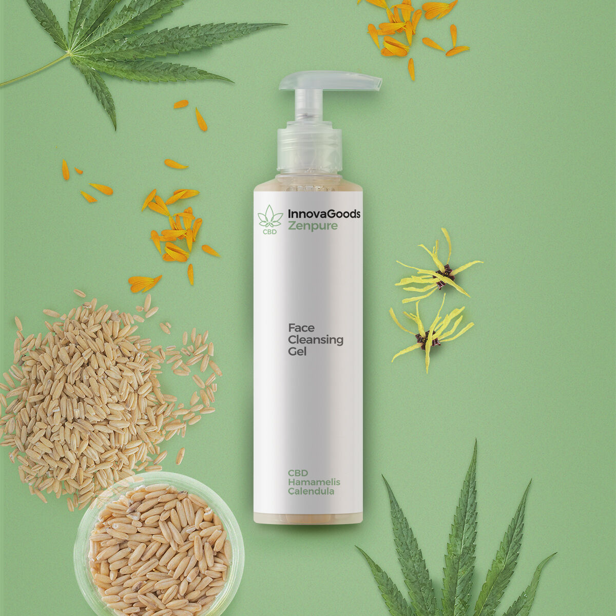 Kasvojen puhdistusgeeli CBD, rauhoittava & kosteuttava 200 ml, herkälle iholle – lahja naiselle luonnolliset ainesosat – k…
