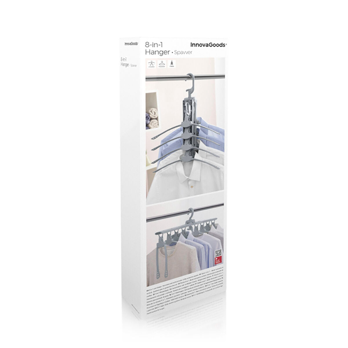 Vaateripustin 8-hengen taittuva, 360 asteen kääntyvä - paitoille & kevytvaatteille