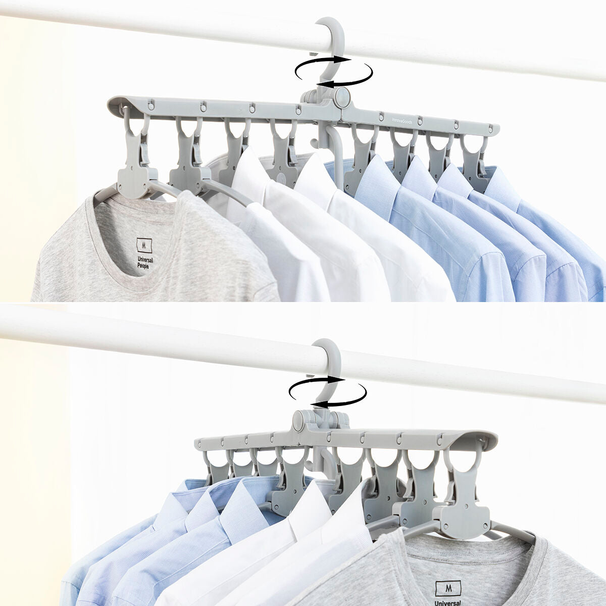 Vaateripustin 8-hengen taittuva, 360 asteen kääntyvä - paitoille & kevytvaatteille