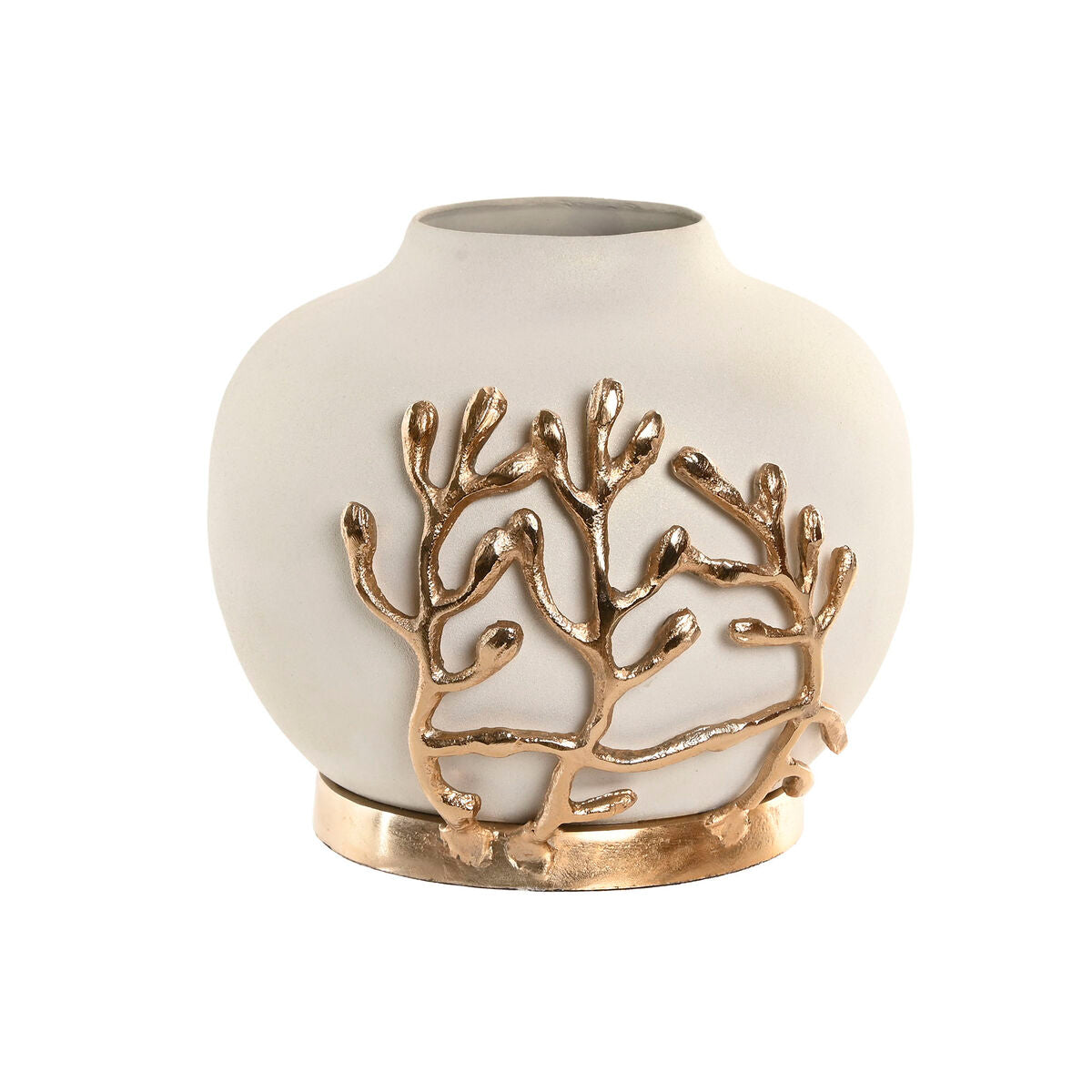 Maljakko valkoinen & kullattu alumiini moderni 19 x 19 x 18 cm, sisustukseen