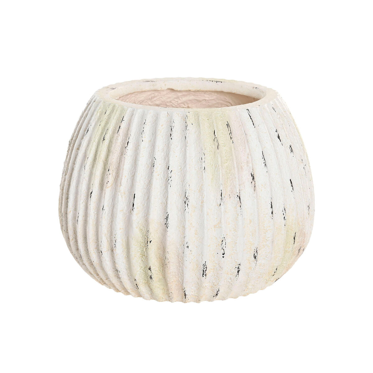 Maljakko pyöreä valkoinen uurrettu magnesium 36 x 36 x 26 cm sisustukseen