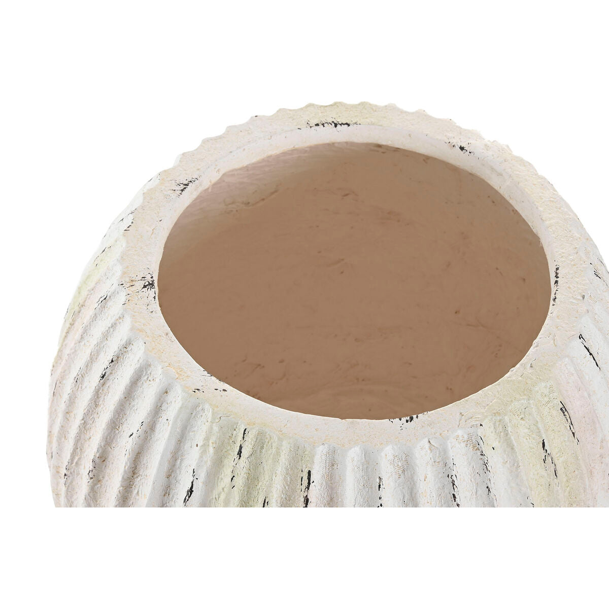 Maljakko pyöreä valkoinen uurrettu magnesium 36 x 36 x 26 cm sisustukseen