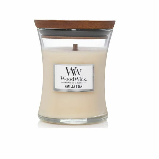 Tuoksukynttilä vanilla bean, puukynttilä valkoinen lasipurkki, Woodwick 92112E