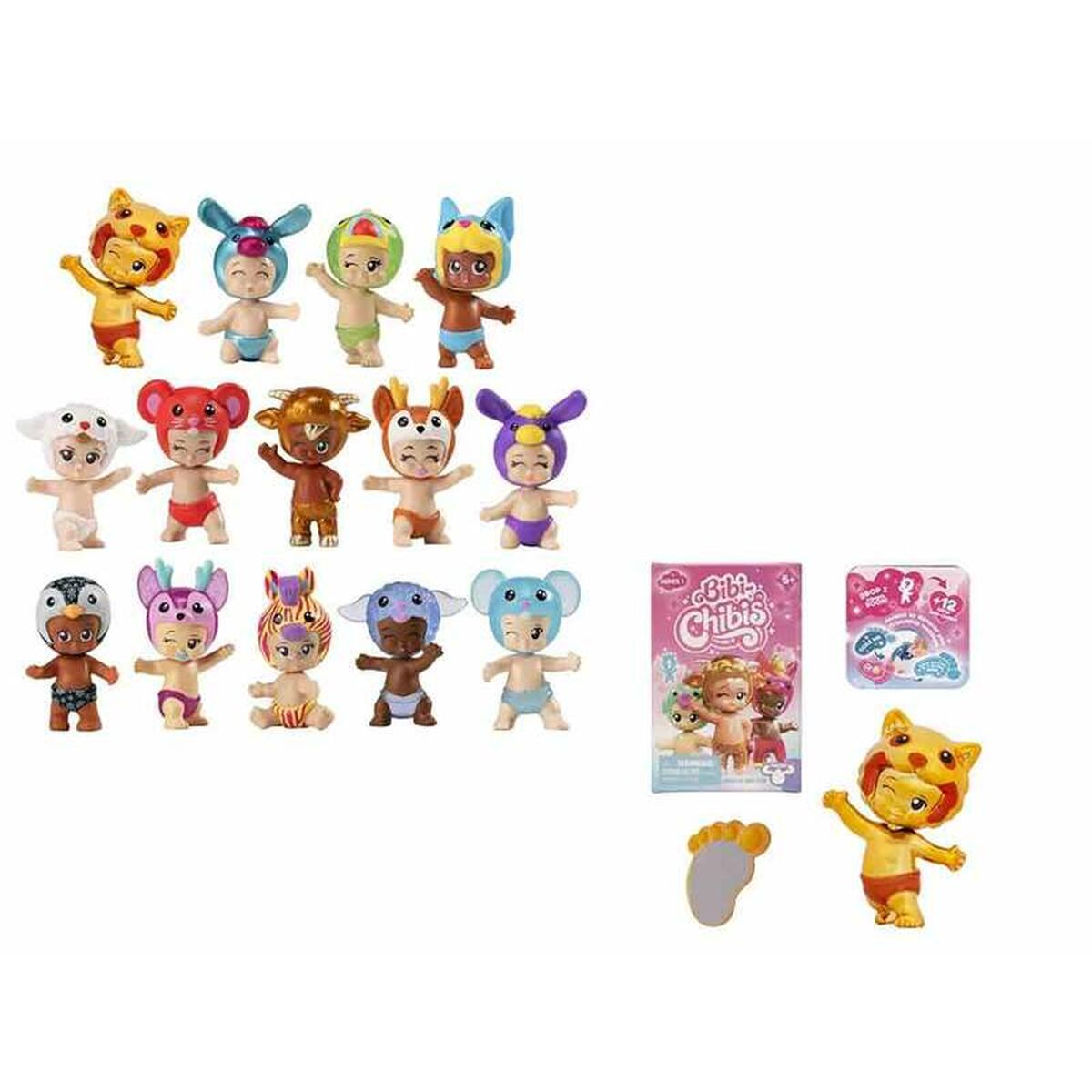 Vauvanukke eläinmyssyillä, minivauvanukke keräilyyn & leikkeihin, Bandai