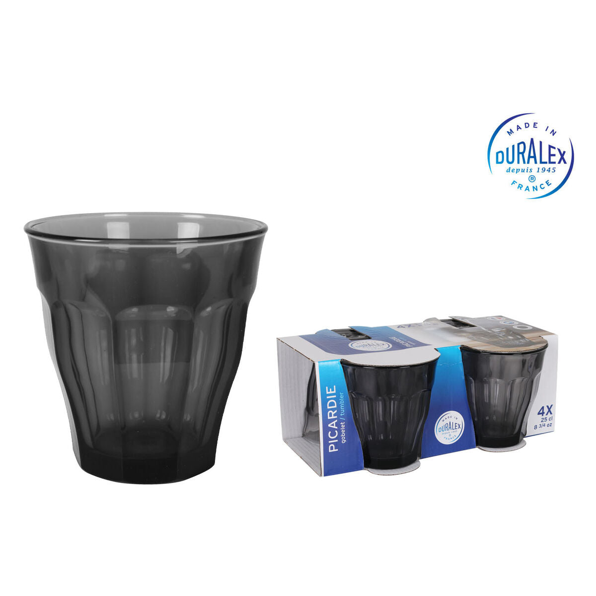 Vesilasi 250 ml Picardie, tumma musta & harmaa, 4 kpl (12 osaa) Duralex