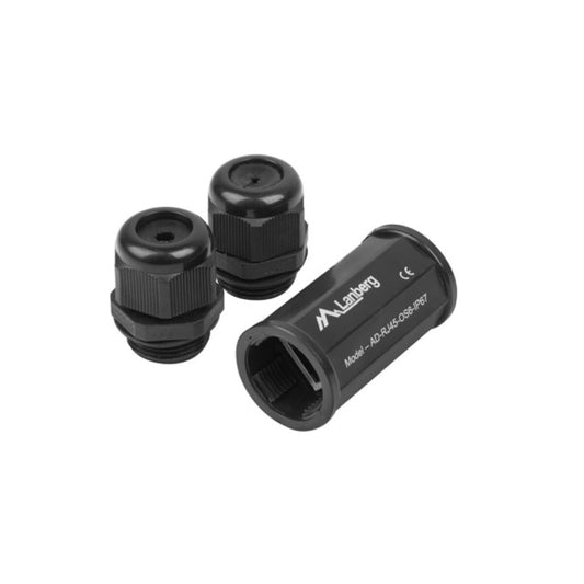 Vesitiivis RJ45-liitin IP67, naaras, musta - kaapelitulpalla, ulkokäyttöön Lanberg
