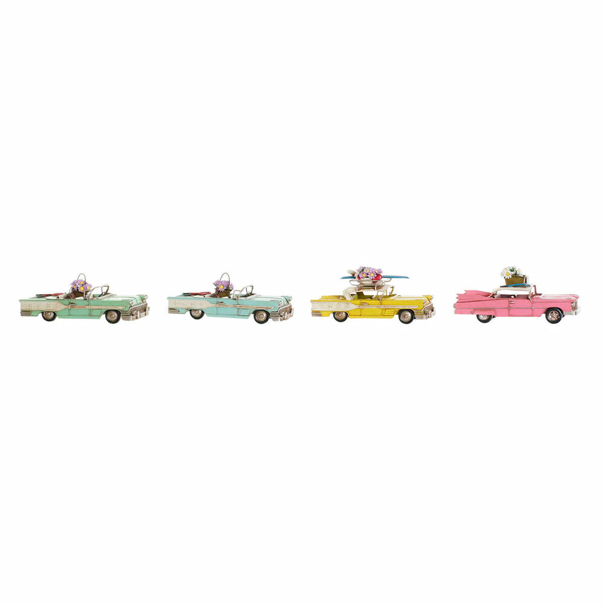 Koristeauto vintage 4 kpl, 25,8 x 10,5 x 9,5 cm, keltainen sininen vihreä pinkki