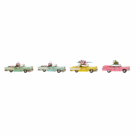 Koristeauto vintage 4 kpl, 25,8 x 10,5 x 9,5 cm, keltainen sininen vihreä pinkki