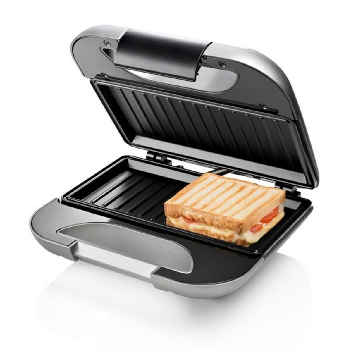 Voileipägrilli 750 W, musta/harmaa – kompakti sandwichgrilli pienikokoinen