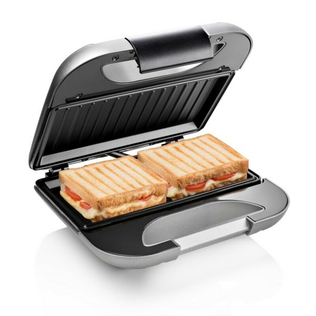 Voileipägrilli 750 W, musta/harmaa – kompakti sandwichgrilli pienikokoinen