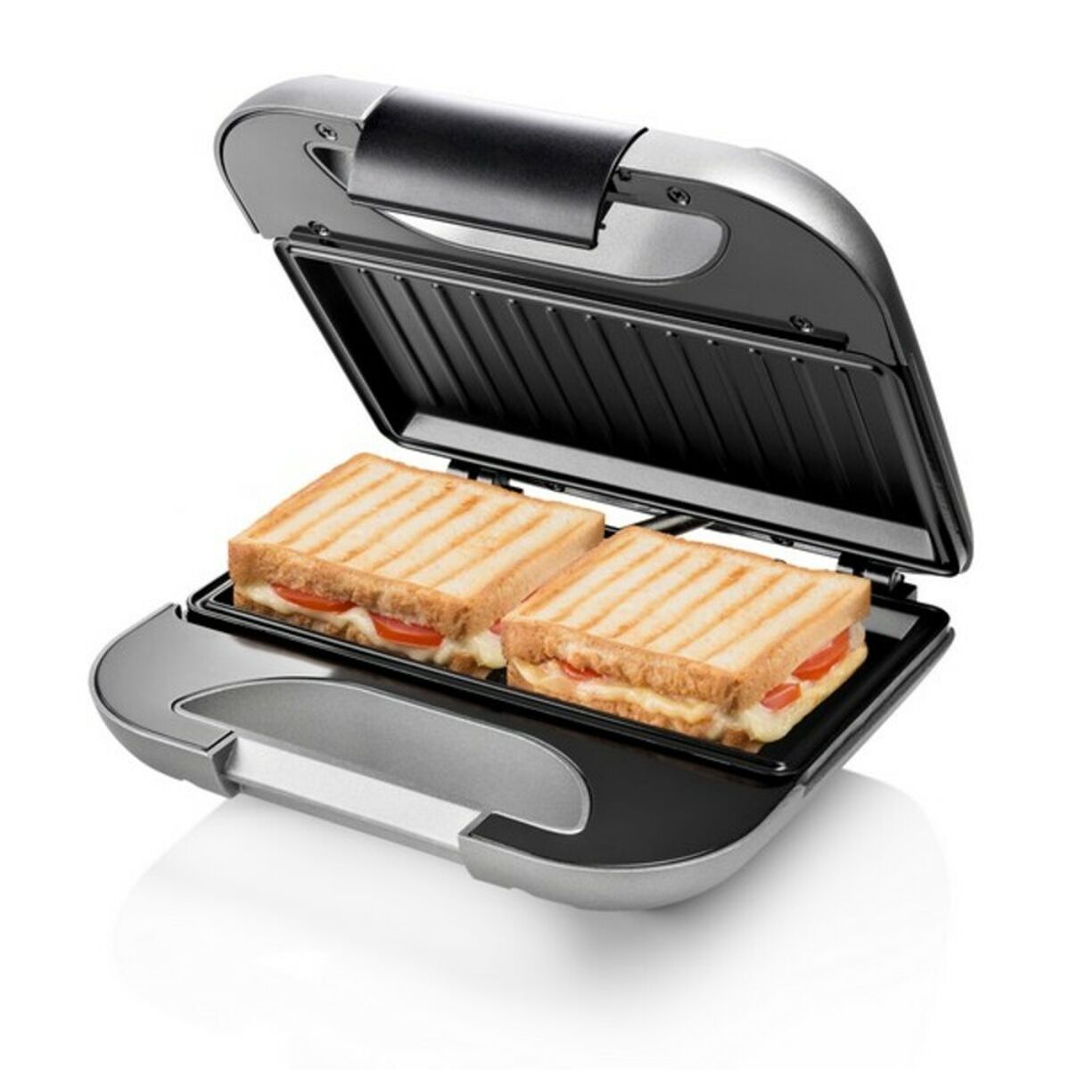 Voileipägrilli 750 W, musta/harmaa – kompakti sandwichgrilli pienikokoinen