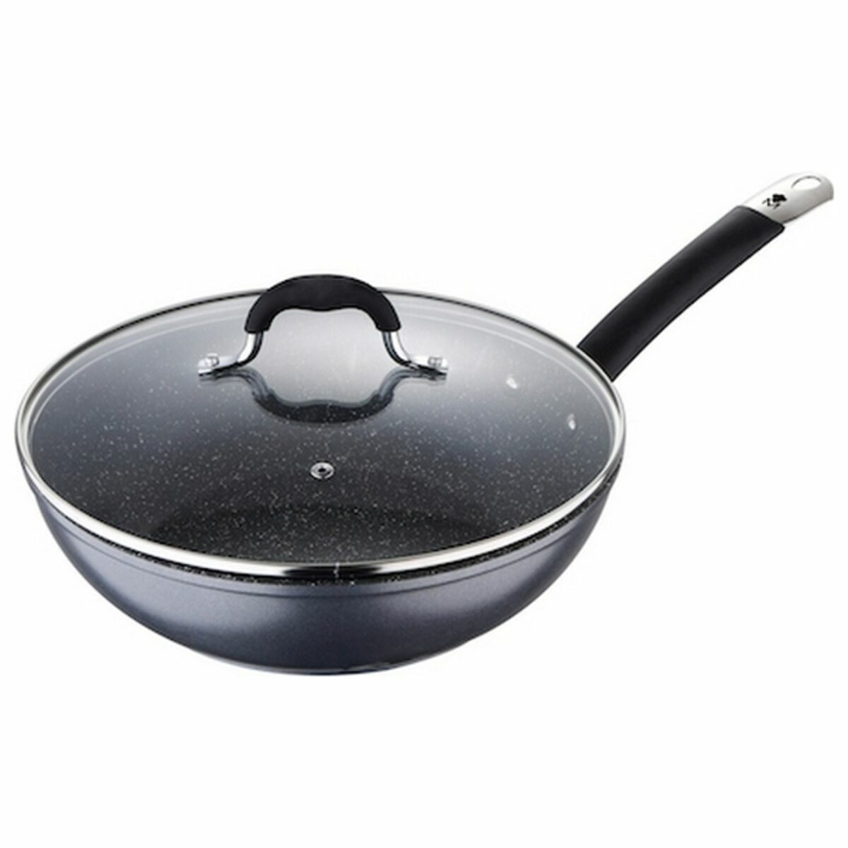 Wokpannu 28 cm, karkaistu alumiini, tarttumaton, induktioon sopiva, kansi