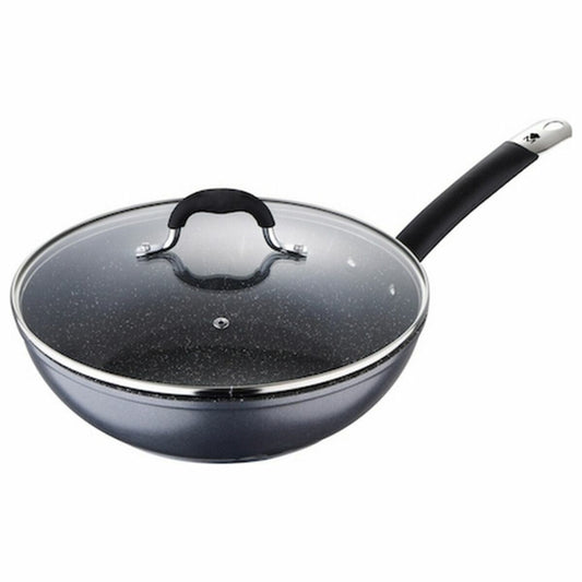 Wokpannu 28 cm, karkaistu alumiini, tarttumaton, induktioon sopiva, kansi