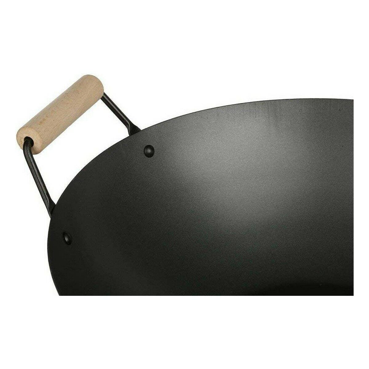 Wokpannu Ø 35 cm, musta ruostumaton teräs, puukahvat, keittiöön, ei induktiolle